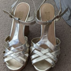 Gold Strappy Wedge Heels